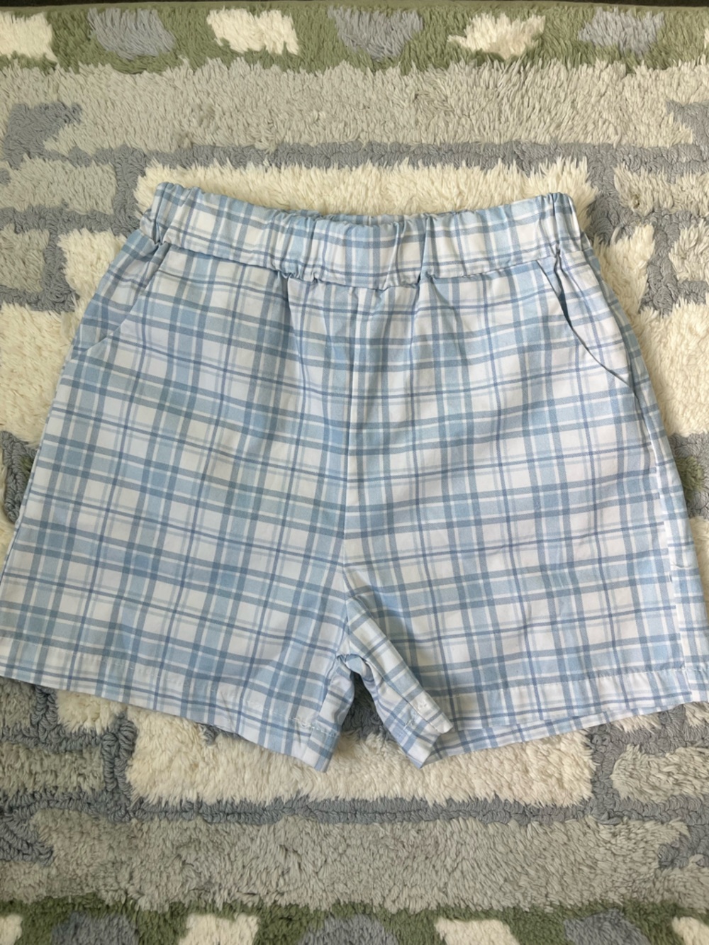 Light Blue Plaid Casual Shorts